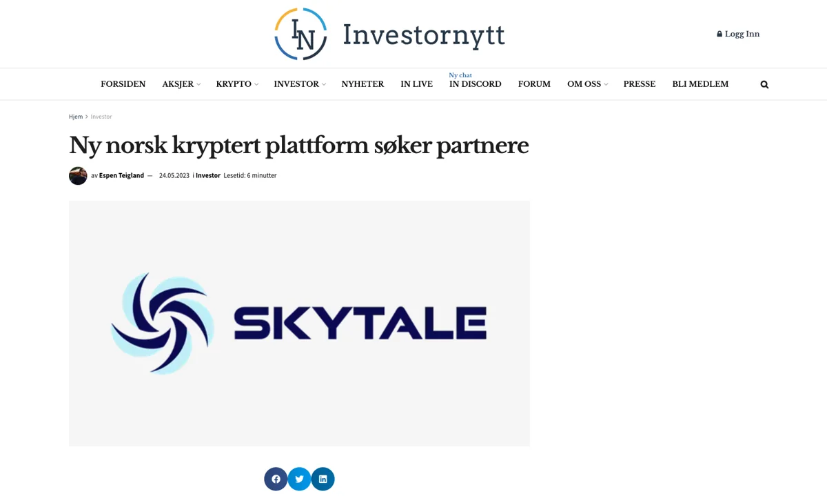 Fra Skytales arkiv: Artikkel i Investornytt
