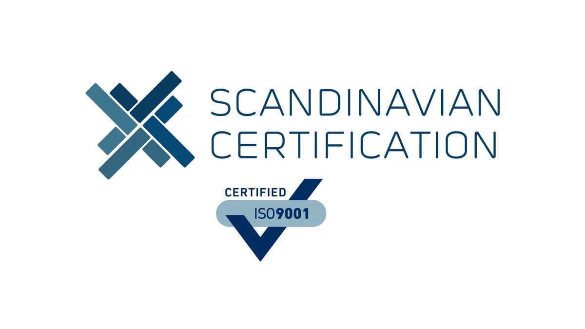 Sertifiseringsmerket for ISO 9001 fra Scandinavian Certification.