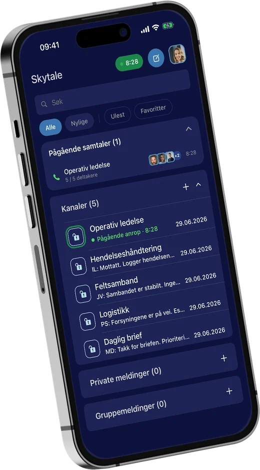 Kanallisten i Skytale 2.0, med en pågående samtale i Operativ ledelse.