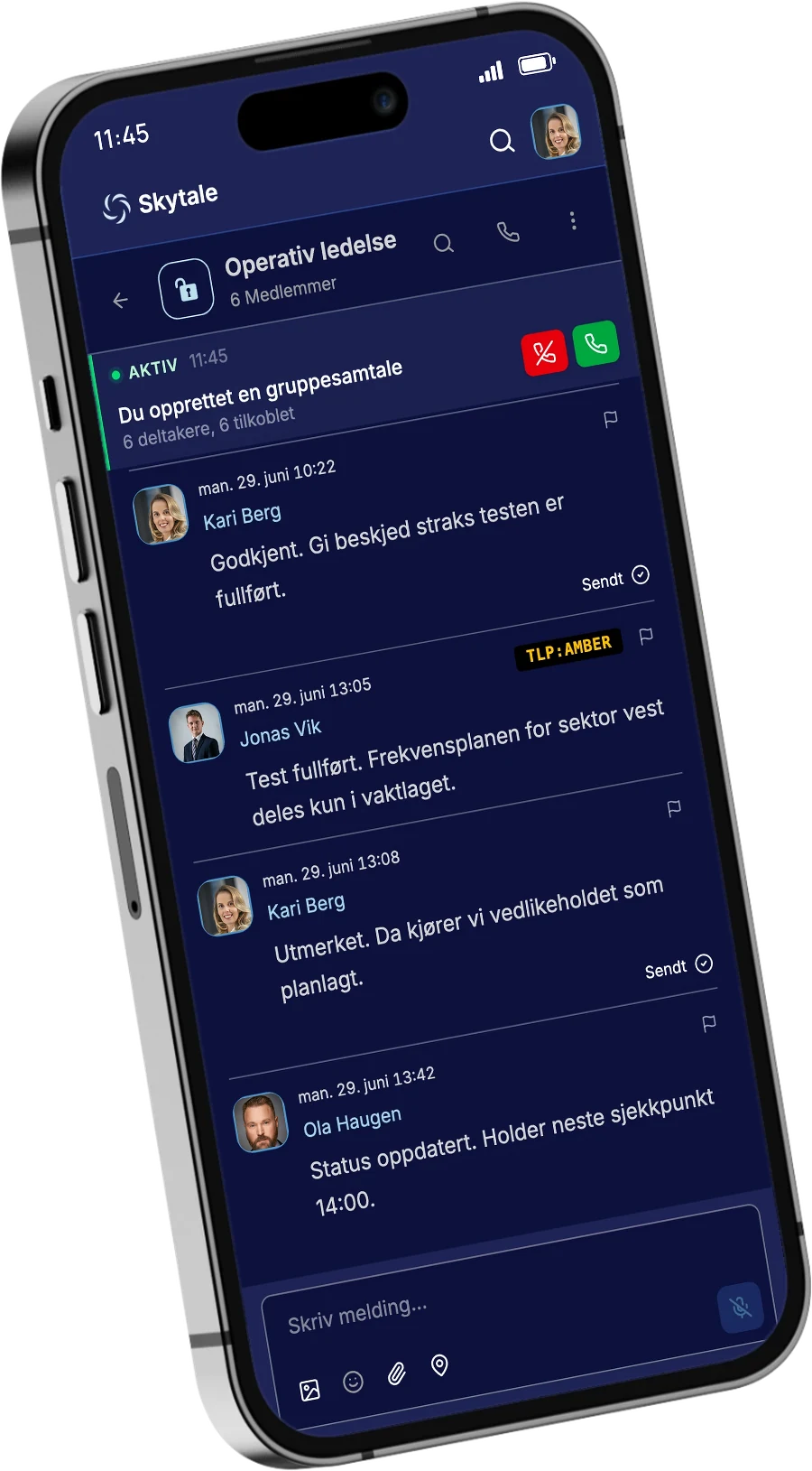Skytale på mobil. En lukket gruppe med deltakere lagt til av administrator.